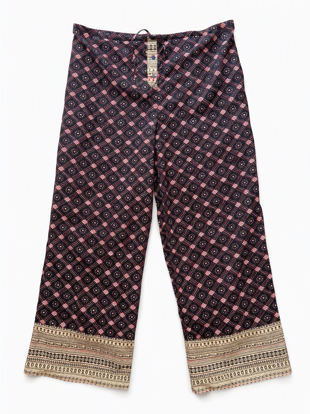 NWOT The J.Peterman Company Black Print Wide Leg Drawstring Waist Pants Size XL